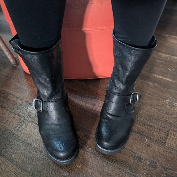 Frye Black Leather Slouchy Buckle Boots - Picture 8 of 8